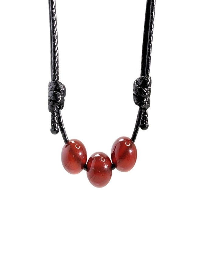 Luck Strings Carnelian Gemstone Beads Pendant Necklace with Adjustable Wax Nylon Cord - Unisex Beaded choker Men Women - Image 1